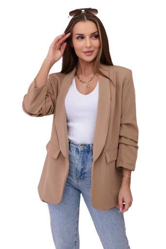 Elegancka marynarka z klapami camelowa