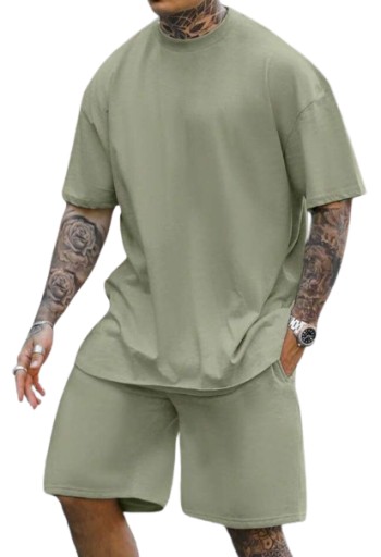 SHEIN KOMPLET ZIELONY MĘSKI CASUAL GŁADKI L 1ŁCA