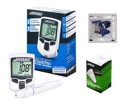 Zestaw diagnostyczny NOVAMA Multicheck + paski kwas moczowy + lancety