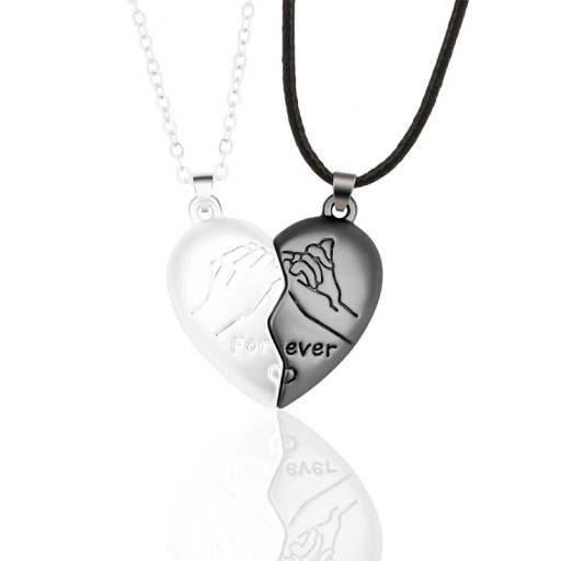 Fashion Couple Heart Hook Hand Two Color Necklace