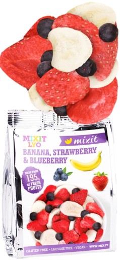MIXIT chrupiące owoce liofilizowane suszone banan truskawka jagoda 23g