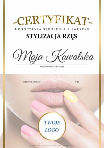 Certyfikat Dyplom Nails Gold - druk od 1 szt.
