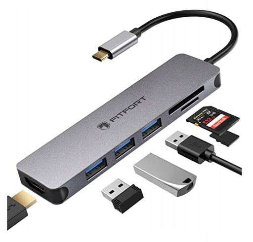 Stacja dokująca USB-C adapter USB 3.0 SD HDMI 7w1
