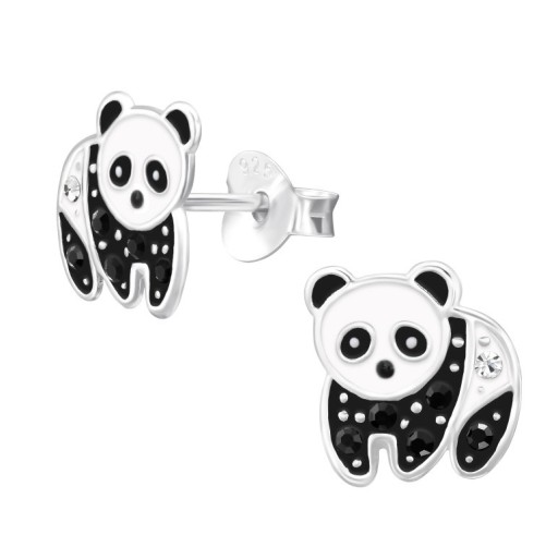 Kolorowe KOLCZYKI miś PANDA srebro 925