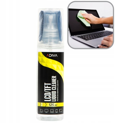 PŁYN DO CZYSZCZENIA MONITORÓW LCD TFT 125 ml + ŚCIERECZKA Z MIKROFIBRY ADIV
