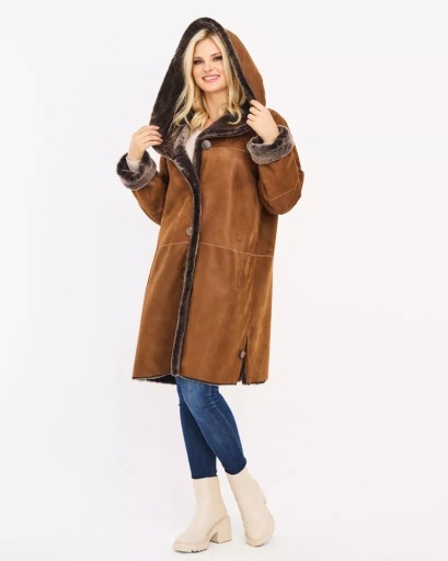 Damski naturalny kożuch London oversize 6XL