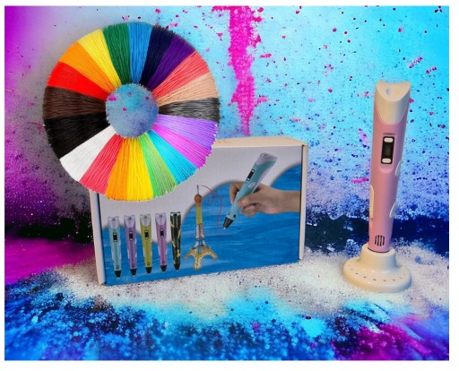 Długopis pen 3d usb lcd różowy niebieski 310 metrów wkładów na prezent pla