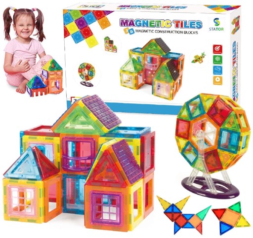 DUŻE KLOCKI MAGNETYCZNE KONSTRUKCYJNE 3D PANELE MAGNETIC TILES 70 elem.