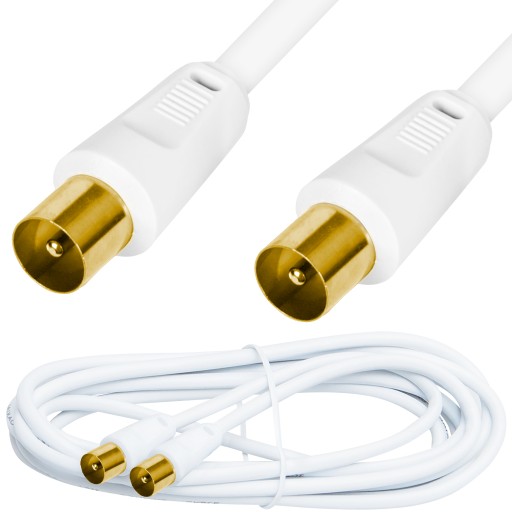 KABEL PRZYŁĄCZE PRZEDŁUŻACZ ANTENOWY TV TUNER VIDEO WTYK WTYK BIAŁY 1,8M