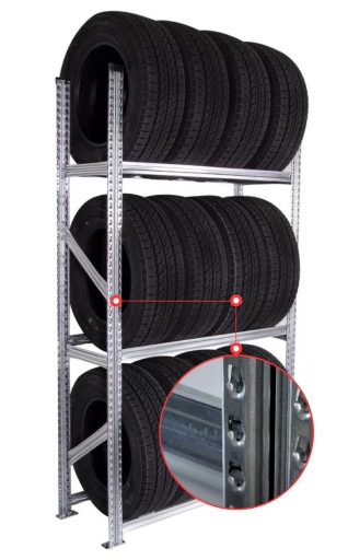 STOJAK REGAŁ PÓŁKA NA OPONY KOŁA STAL CYNKOWANA 12 szt x 275 mm - PRODUCENT