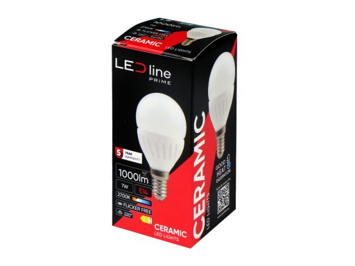 Żarówka LED E14 7W 4000K 1000lm 170-250V G45 KULKA ceramika/szkło