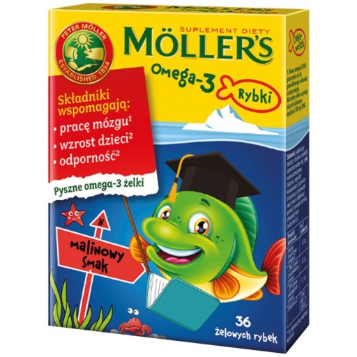 MOLLER'S Omega-3 Rybki malinowe 36 sztuk