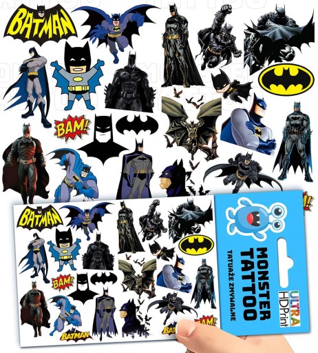 TATUAŻE ZMYWALNE TYMCZASOWE DLA DZIECI DZIECIĘCE BATMAN WZORY ORYGINALNE