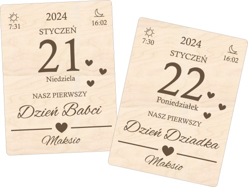 PIERWSZY DZIEŃ BABCI I DZIADKA DZIADKÓW drewniana grawerowana TABLICZKA