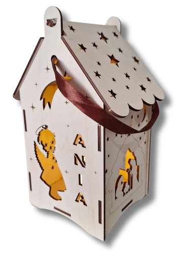 Lampion świąteczny roratni z imieniem decoupage