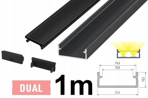 PROFIL LED NA 2 TAŚMY LED DUAL 1M + CZARNY KLOSZ