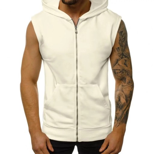 Men Sports Vest Drawstring Pockets Hooded Top Zipp