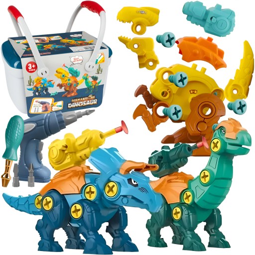 KLOCKI KONSTRUKCYJNE DLA MAJSTERKOWICZA TRZY DINOZAURY ZESTAW W WALIZCE