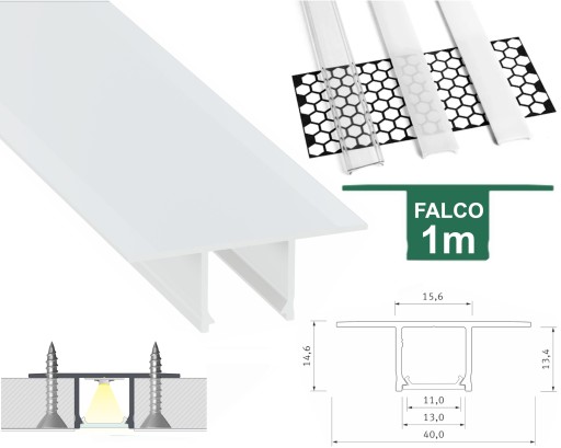 PROFIL LED GK DO PŁYT GIPS KARTON TYP FALCO BIAŁY 1M ALUMINIOWY + KLOSZ