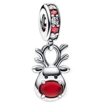 Charms zawieszka Renifer z czerwonym nosem s925