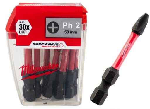 MILWAUKEE końcówki bity Ph2 x 50 SHOCKWAVE 10sztuk