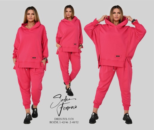 Sasha Ferrano dres komplet magenta IVA UNI 46/48 bawełna Plus size kaptur