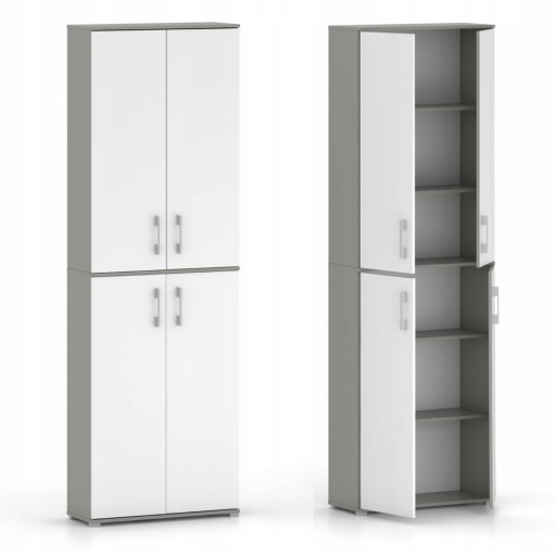 Szafa Biurowa ML-P-4D Regał Zamknięty Gabinetowy Szary/Biały 215 x 80 x 32