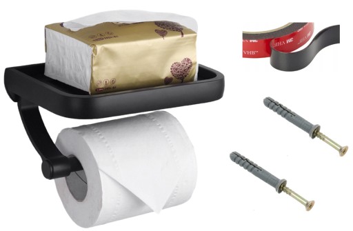 UCHWYT WIESZAK NA PAPIER TOALETOWY Z PÓŁKĄ LOFT WC METALOWY CZARNY MAT