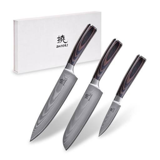 Shiori 3-Set Chairo Shoto, Santoku i Sifu stal damasceńska