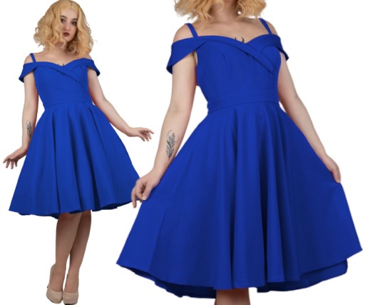 Niebieska sukienka PIN UP rozkloszowana midi koło