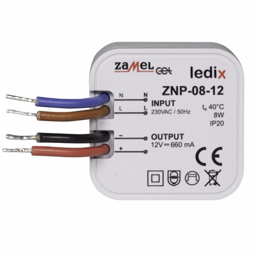 ZAMEL LEDIX ZASILACZ LED 12V 8W DOPUSZK. ZNP-08-12