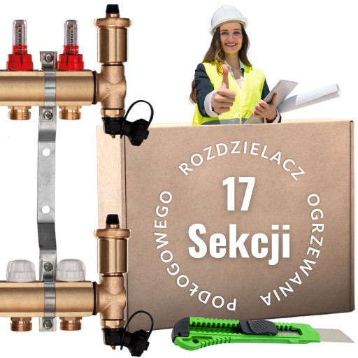 Rozdzielacz mosiężny 17 sekcji do podłogówki Ogrzewania podłogowego +GRATIS