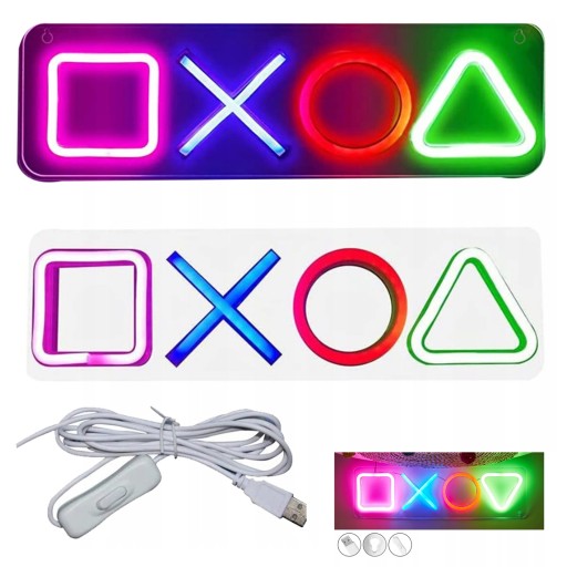 NEON LED GAMEPAD LAMPKA DECORATION NA ŚCIANĘ USB PS4 42cm DO GIER