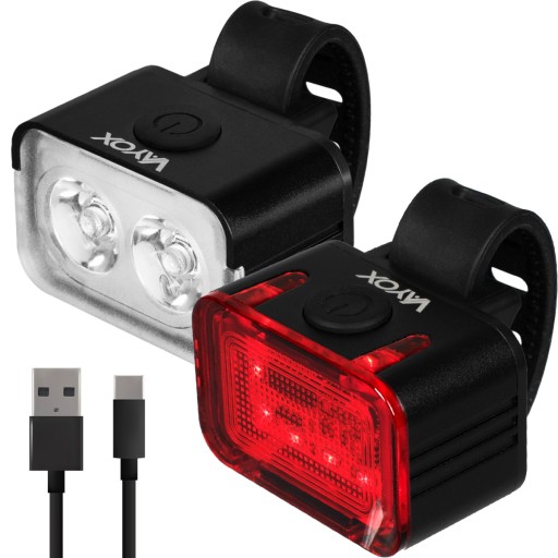 LAMPKA ROWEROWA PRZEDNIA NA KIEROWNICE + TYLNE ŚWIATŁO CZERWONE USB-C VAYOX