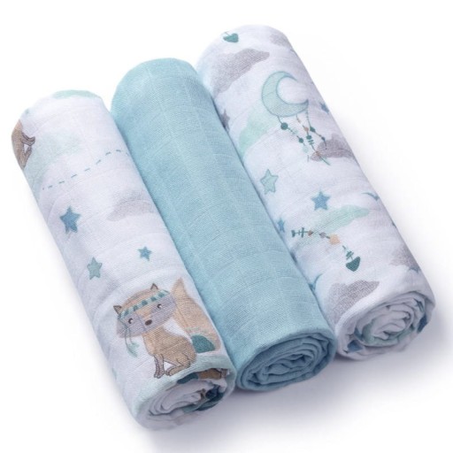 BABYONO Pieluszki naturalne bambusowe z włókien bambusa Nocne Tipi 70x70
