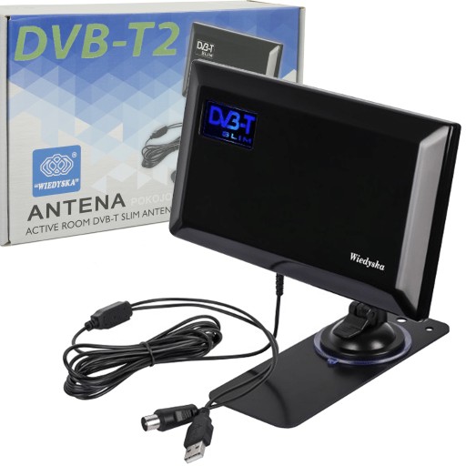 POLSKA NAJMOCNIEJSZA POKOJOWA ANTENA DVB-T DVB-T2 SLIM WZMACNIACZ USB