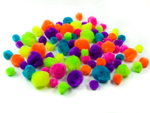 POMPONY pomponiki MIX NEONOWE kolorowe 1 - 2,5 cm