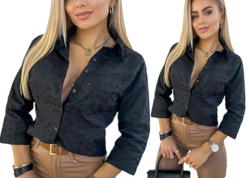 Elegancka KOSZULA DAMSKA stylowa bluzka guziki haft