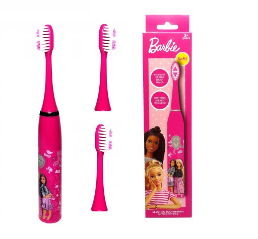 ELEKTRYCZNA SZCZOTECZKA DO ZĘBÓW DLA DZIECI + 2 KOŃCÓWKI BARBIE 3+