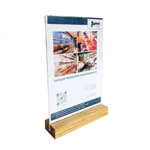 Stojak menu na ulotki z podstawą bambusową A4