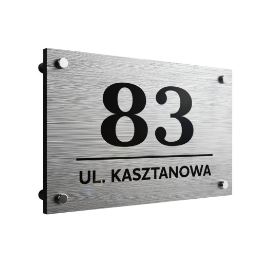 Srebrna tablica z numerem na elewację dom płot