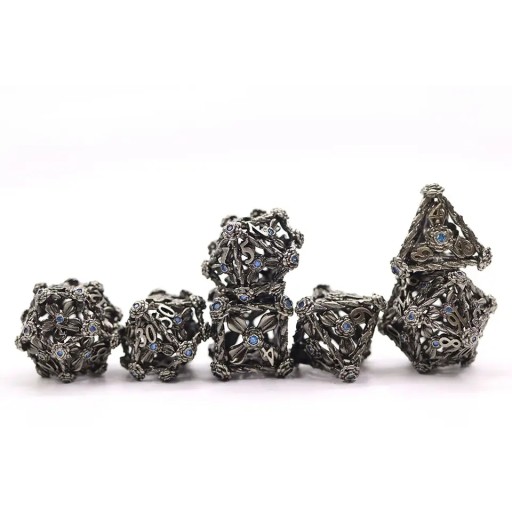 NIEBIESKI DIAMENT ZESTAW 7 METALOWYCH KOŚCI RPG