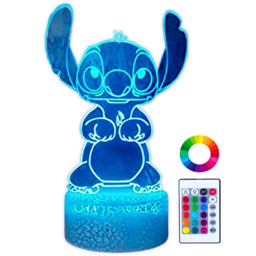 Lampka Nocna Biurkowa dla Dzieci Lilo i Stich STICH 16 LED 3D + Pilot