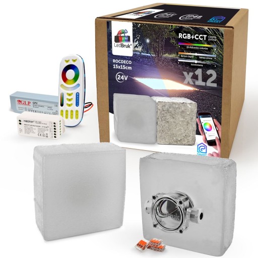 12x LedBruk Świecąca Kostka Brukowa 15x15 RGB+CCT