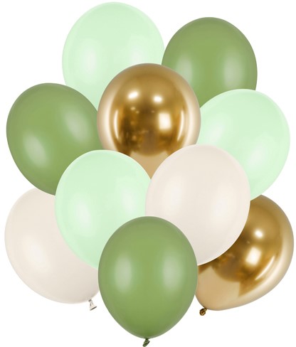 BALONY PASTELOWE METALICZNE ZESTAW ZIELONE ZŁOTE ALABASTROWE URODZINY X10