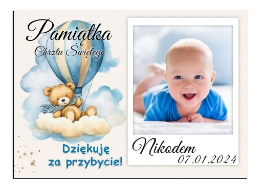 FOTO MAGNES Podziękowanie dla gości ze zdjęciem Chrzest Roczek 10x7cm O11