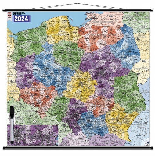 DUŻA Mapa Ścienna Administracyjna Polski 220cm x 210cm Suchościeralna 2024