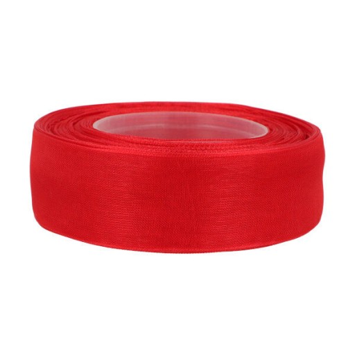 TASIEMKA SZYFONOWA CZERWONA WSTĄŻKA poliestrowa 25mm ORGANZA 3079