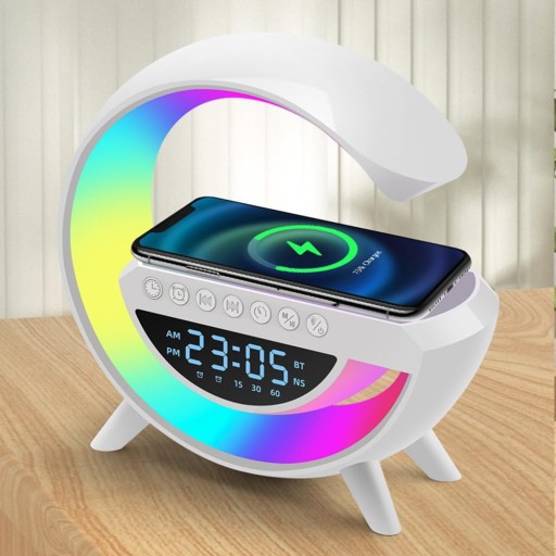 Lampka LED RGB Głośnik BLUETOOTH INDUKCYJNA ŁADOWARKA Radio BUDZIK ZEGAR