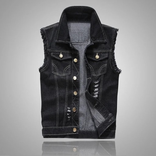 Men's Denim Vest Ripped Jean Jacket Hip Hop Biker